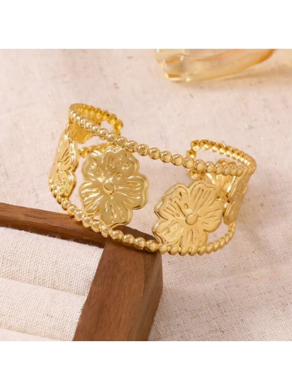 Flower-shaped Open Bracelet, Fashionable Elegant 304 Stainless Steel Bangle - Picture 6 of 8